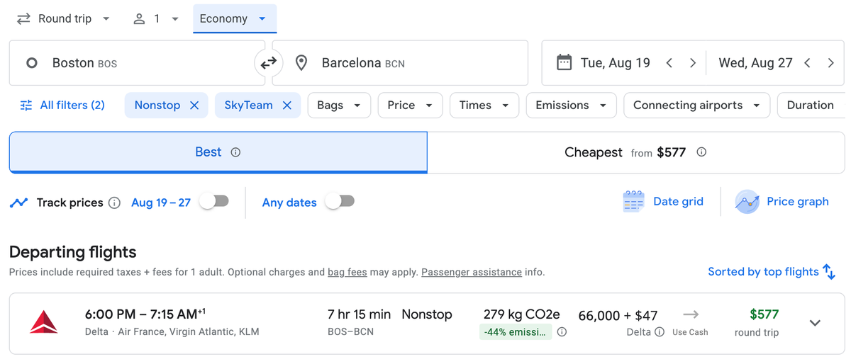Delta BOS BCN Cash